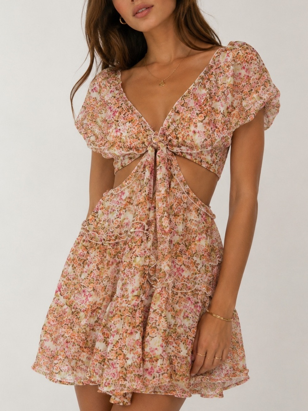 🖤Floral Black Dress with Cut-Out Detail